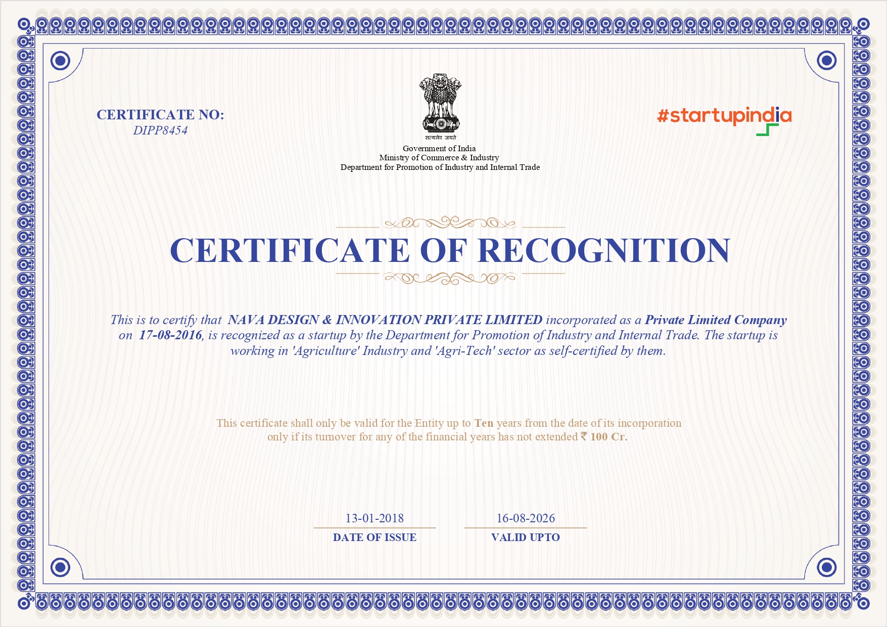 NAVA recognition certificate